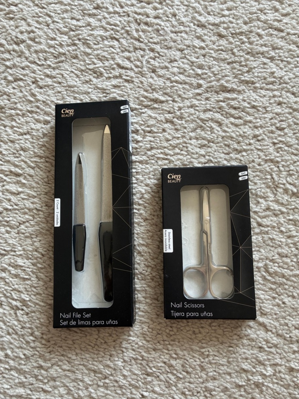 Cien Beauty Nail File Set & Nail Scissors - Silver/Black